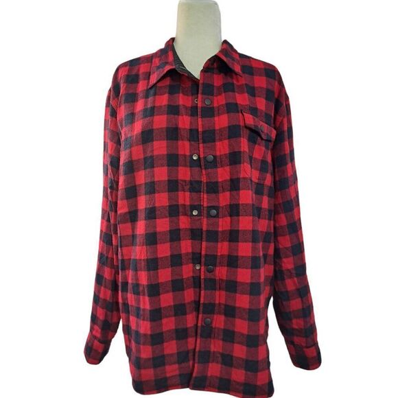 Lands' End Men's Large Buffalo Plaid Red Longs Sleeves Shirt Shacket Reversable - Picture 3 of 8